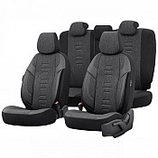 Καλύμματα Αυτοκινήτου Otom Throne Universal Λινό Ύφασμα / Rachel / Δερματίνη Σετ Εμπρός / Πίσω Γκρι - Μαύρο THR-102 11 Τεμάχια