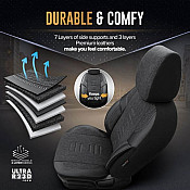 Καλύμματα Αυτοκινήτου Otom Throne Universal Λινό Ύφασμα / Rachel / Δερματίνη Σετ Εμπρός / Πίσω Γκρι - Μαύρο THR-102 11 Τεμάχια