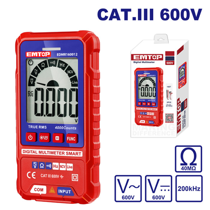 ΠΟΛΥΜΕΤΡΟ ΨΗΦΙΑΚΟ 600V CAT.III EDMR160012 EMTOP ΠΟΛΥΜΕΤΡΟ ΨΗΦΙΑΚΟ 600V CAT.III EDMR160012 EMTOP